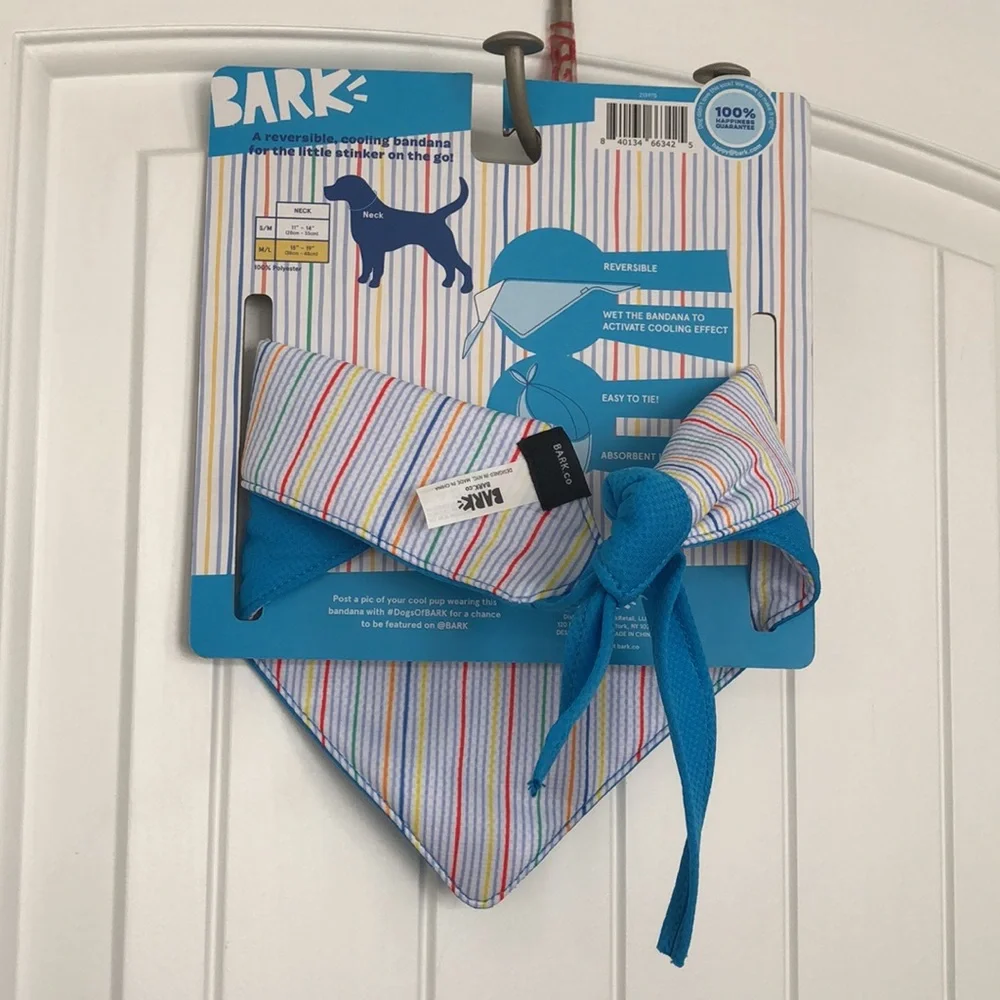 Bark Reversible Blue Striped Smell Ya Later Cooling Dog Bandana Medium-Large NEW - Picture 3 of 5
